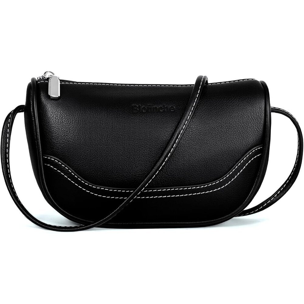 Women Black Leather Crescent Crossbody Bag | Small Hobo Shoulder Purse